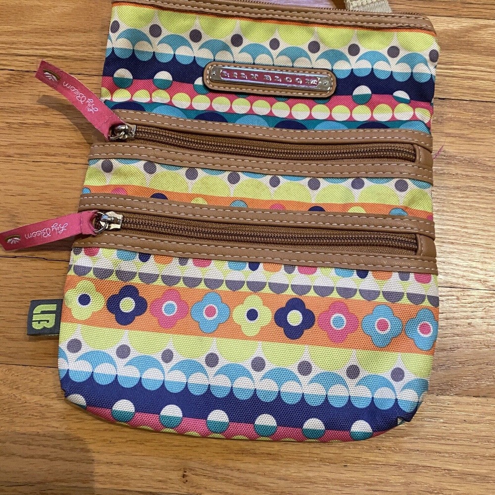 Lily Bloom Crossbody Bag Purse Zip Pockets Floral Bright Color Polka Dot Circle